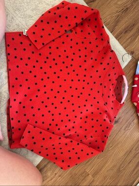 Maeve Red Sweater with Black Polka Dots
